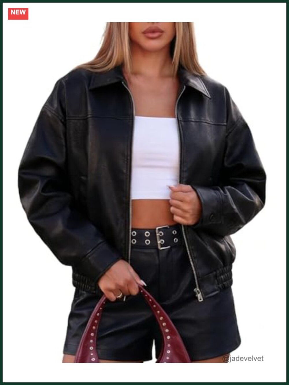 Faux Leather Jacket Women Oversized Bomber Motorcycle Biker Moto
